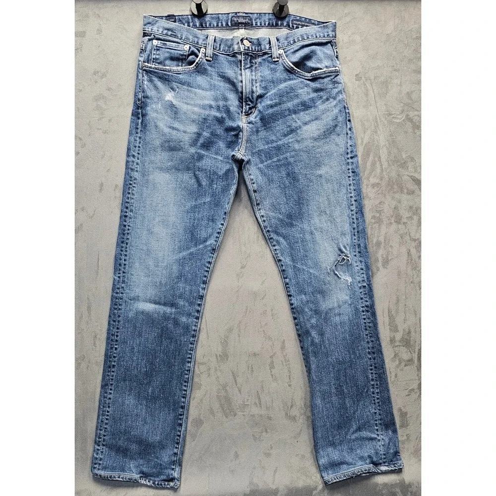 Citizens of Humanity Core Slim Straight Mens Blue Distressed Jeans Size 34